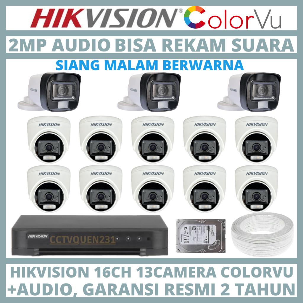 PAKET CCTV HIKVISION COLORVU 2MP 16 CHANNEL 13 CAMERA COLORFUL TURBO HD KAMERA CCTV