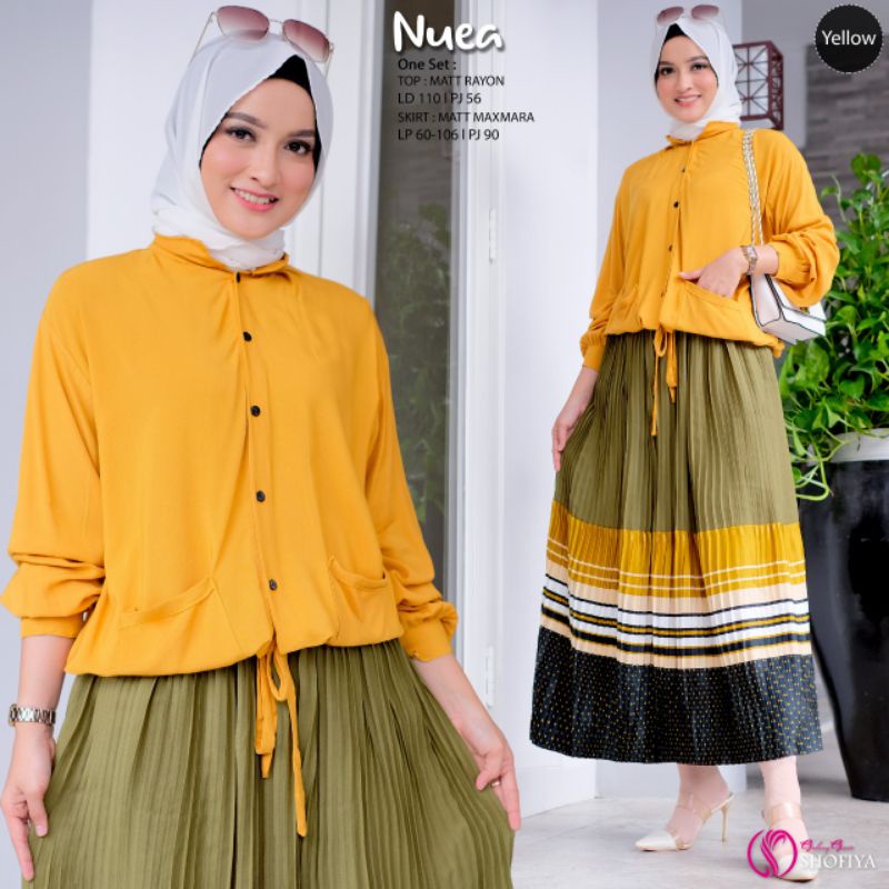 Setelan wanita Nuea skirt One set tunik+rok plisket adem ld110 pinggang karet lp60-106