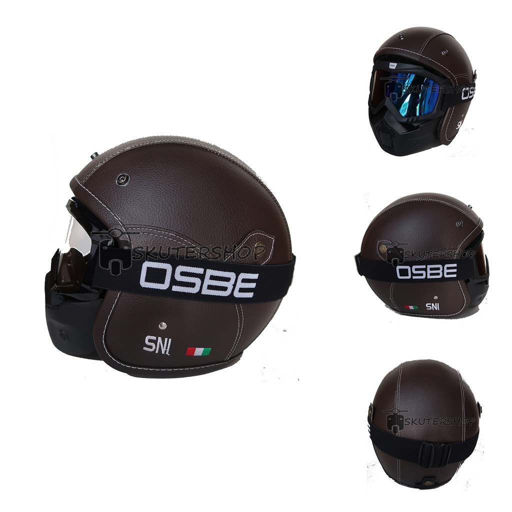 Andriawanhs Helm Retro Klasik Jap Style "Coklat Polos" Kulit Gogglemask Masker OSBE