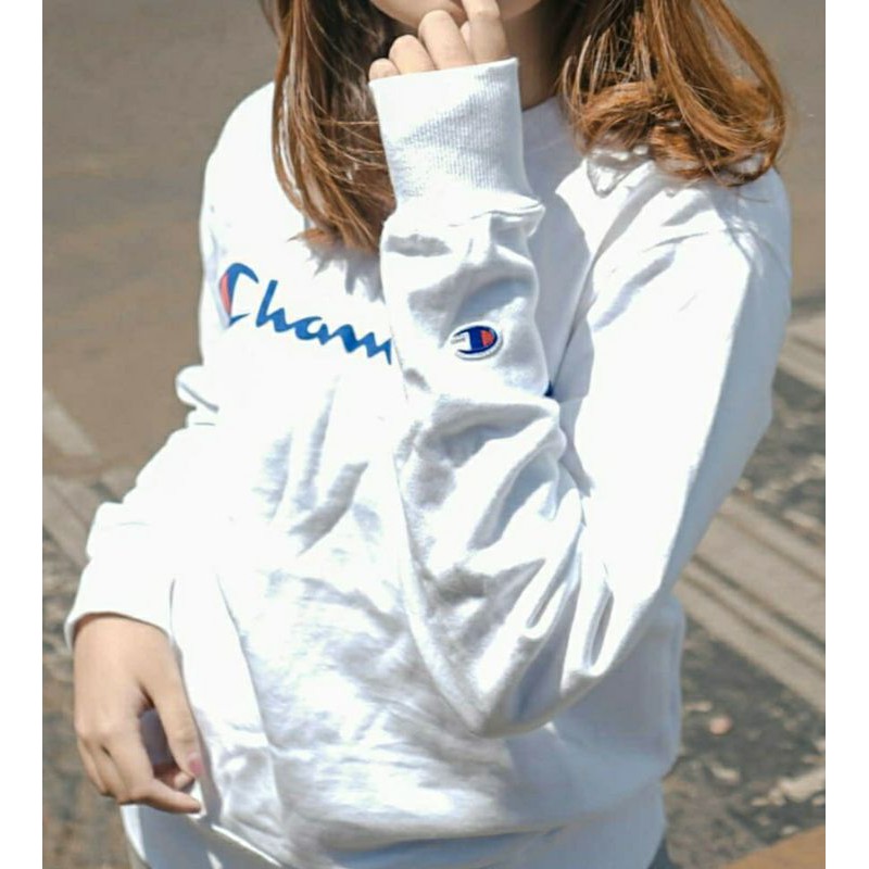 CREWNECK CHAMPION SWEATER CHAMPION SCRIPT ORIGINAL FULL TAG WASH SISA BARANG EKSPOR (UNISEX)