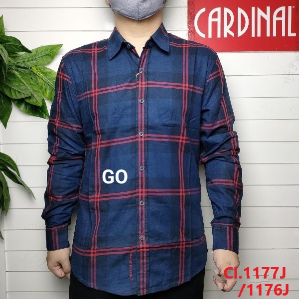 gof CARDINAL KEMEJA JUMBO SLIMFIT Motif Lengan Panjang Pakaian Atasan Pria Hem Santai Original