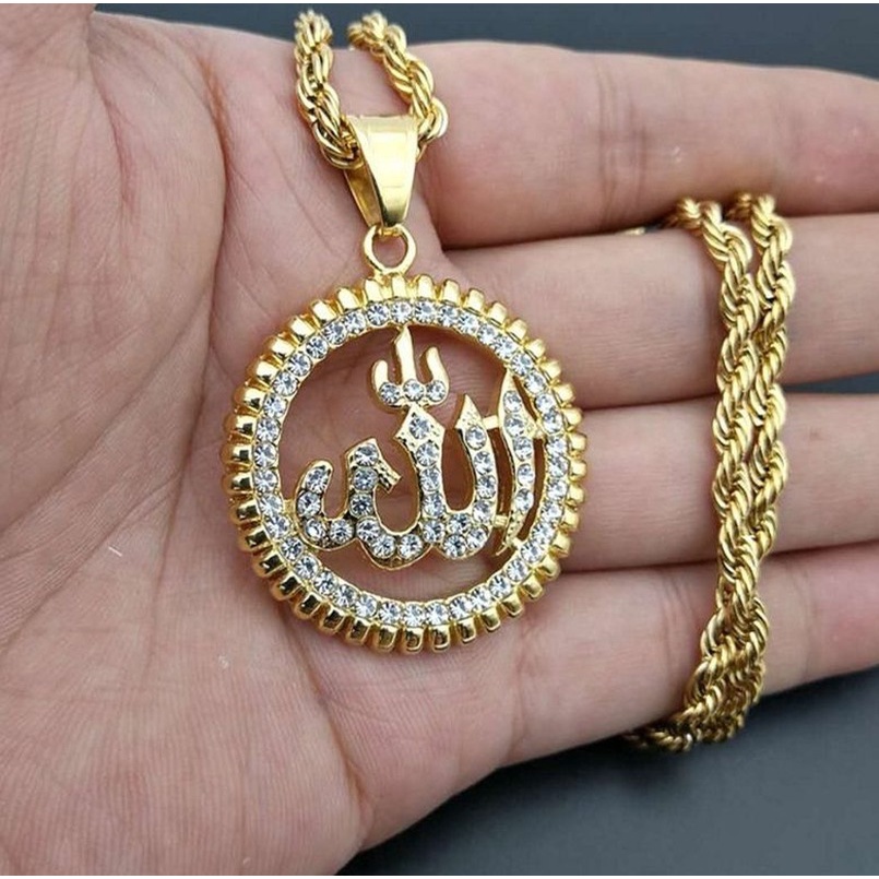 Kalung Liontin Logo Allah Bahan Metal Warna Emas Gaya Klasik