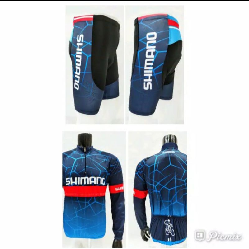 kaos  dan celana Jersey sepeda setelan Shimano / kaos setelan sepeda ketat Shimano