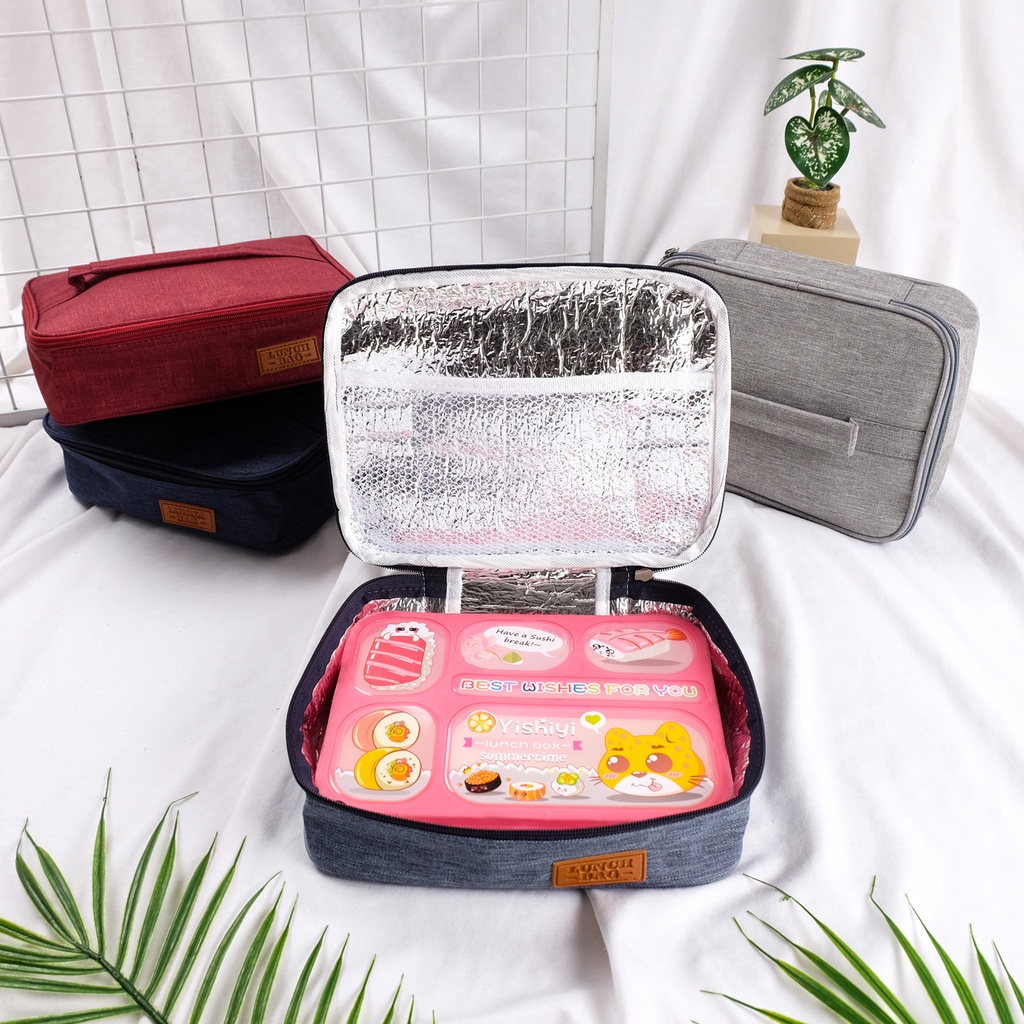 Set Kotak makan dan tas bekal aluminium foil bento lunch box anti bocor lunch bag waterproof murah