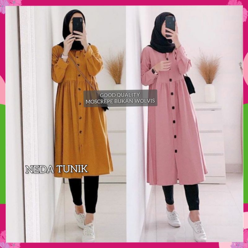 TUNIK NEDA DZUVIA / BAJU ATASAN LONG TUNIK REMAJA MUSLIM BUSUI  ADEM NYAMAN POLOS