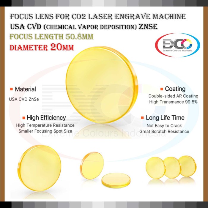 Jual Focus Lensa Mesin Laser Cut Engrave Co2 Usa Cvd Znse Dia 20mm Fl50