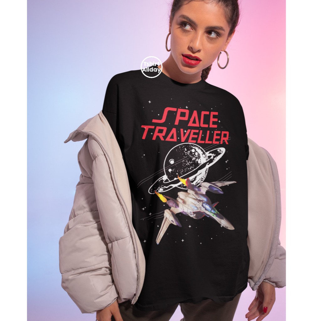 Tshitrallday Kaos Premium Unisex Pria &amp; Wanita bisa Oversize 100% Cotton Combed GRAPHIC SPACE TRAVELLER