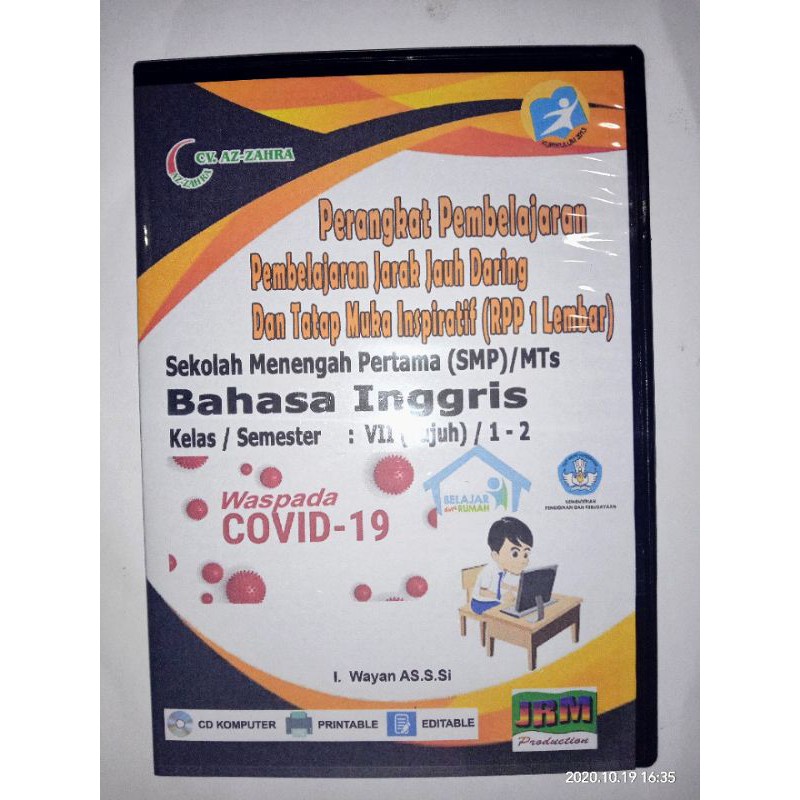 RPP 1 lembar daring mata pelajaran bahasa Inggris kelas 7 semester 1 dan 2