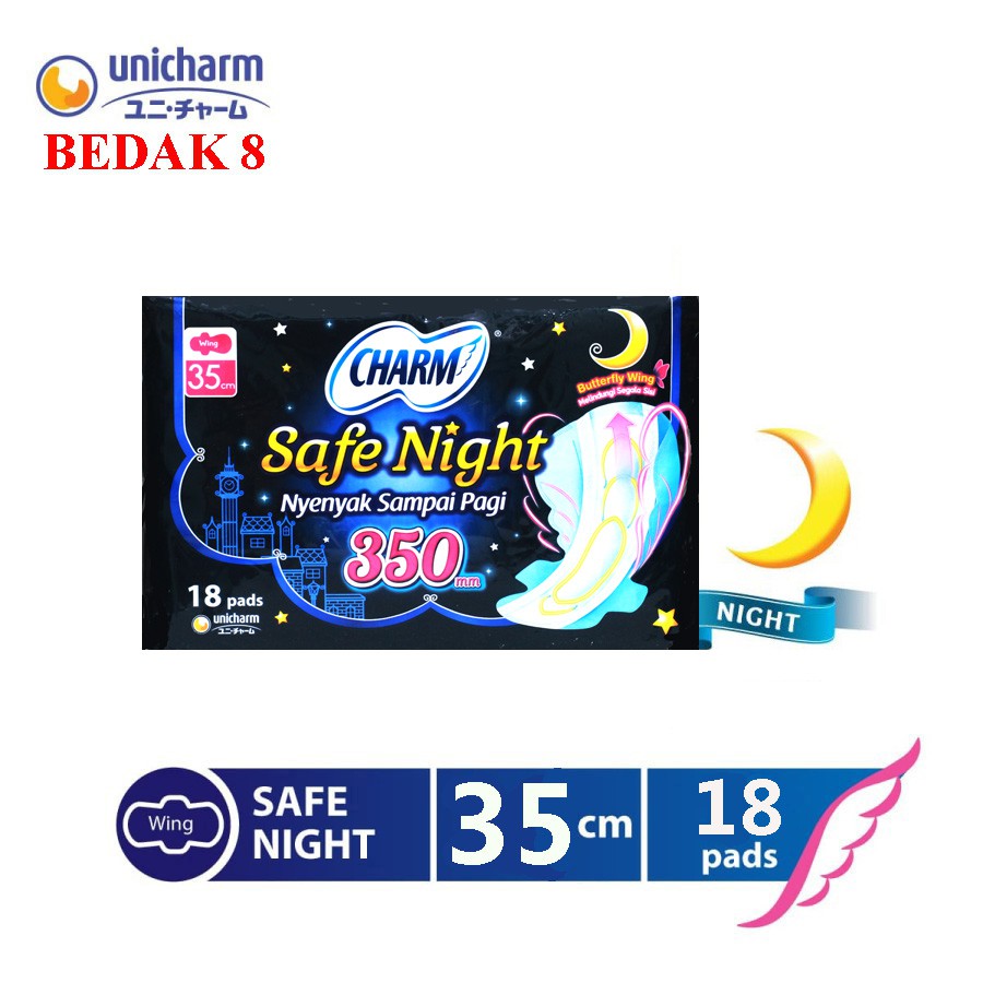 Charm Pembalut Safe Night 35 cm Wing 18 pads