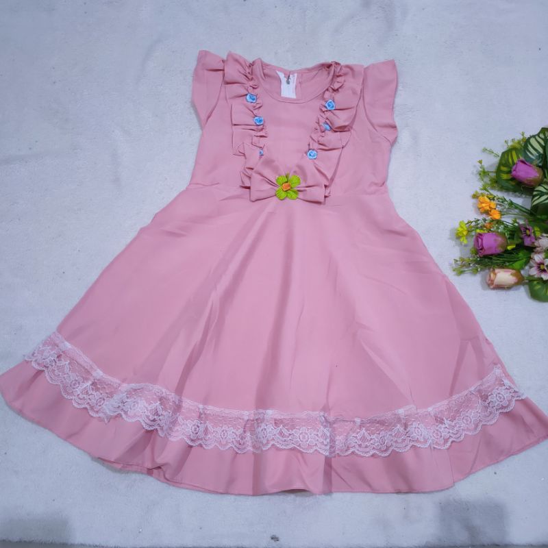 Dress Anak 2 3 4 5 Tahun cewek perempuan Terbaru Motif bungarempel (Dress Hindi)