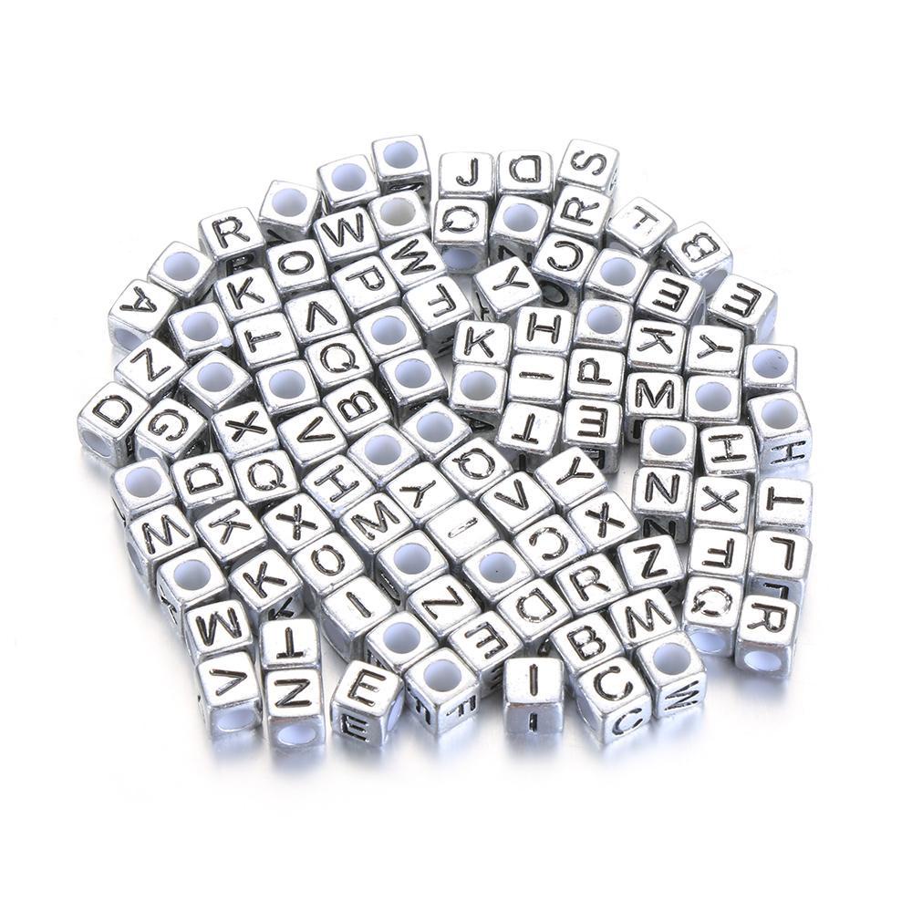 Lily 100Pcs Manik-Manik Kubus Handmade 6x6mm DIY Kalung Gelang Huruf Alfabet Rusia Hati