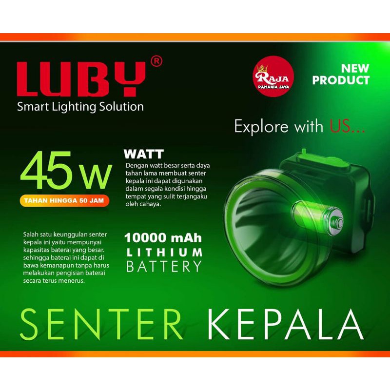 Senter Kepala Headlamp Terbaru Original Luby 45 Watt 10000 mAh L-2881