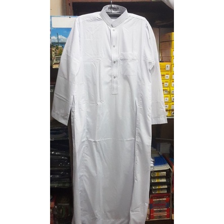 gamis allebas jubah putih lengan panjang bahan katun baju muslim laki laki ready ukuran S sampai XXL