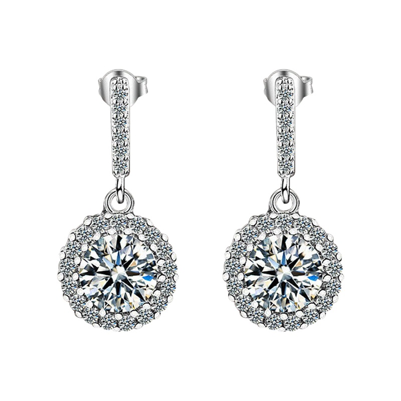 Anting Juntai Bentuk Bulat Kubik Zirkonia Warna Silver Gaya Klasik Untuk Wanita