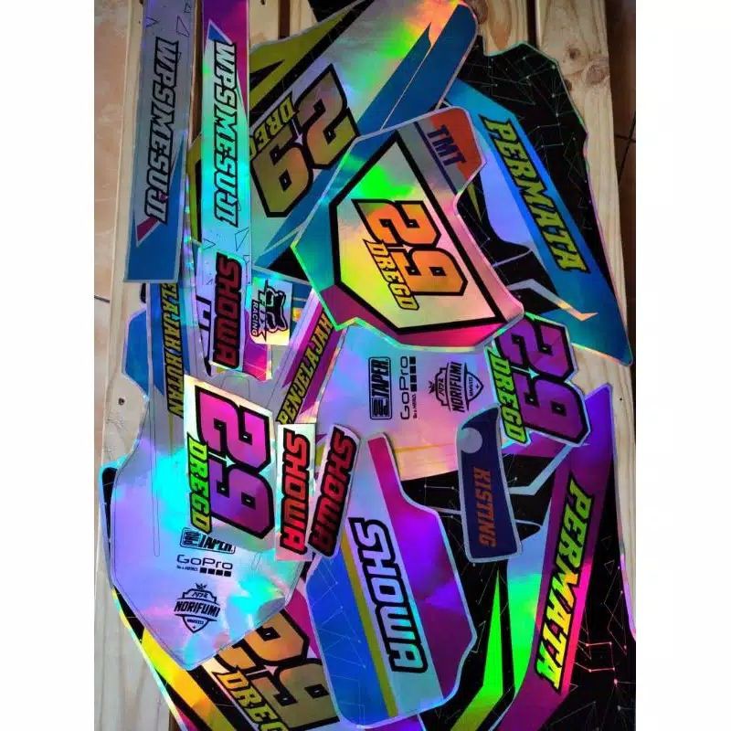 Decal Sticker Motor Chrome Pelangi/Hologram KlX , Dracker , CRF , WR155 , KTM Motif Bebas Bisa Req