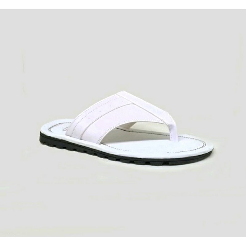 Sendal Kulit Pria Kasual 38-43 Slop Jepit Putih Cowok Dewasa Bapak2 White, 39