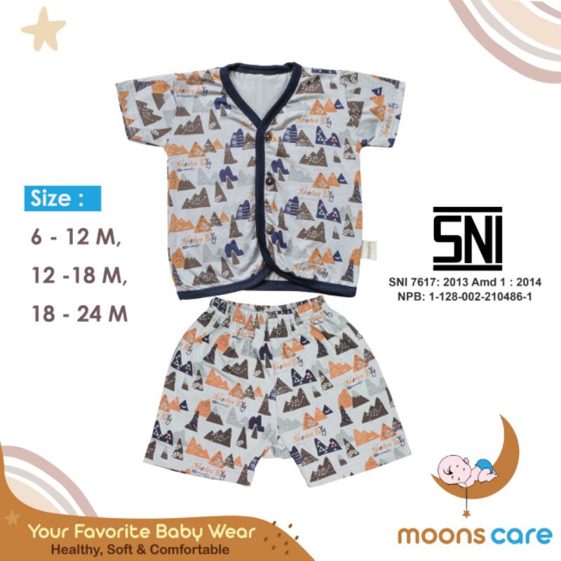 SNI SML Moons Stelan Pendek Kancing Motif Stelan Bayi Baju baru Lahir Stelan Baju Lucu stelan pendek