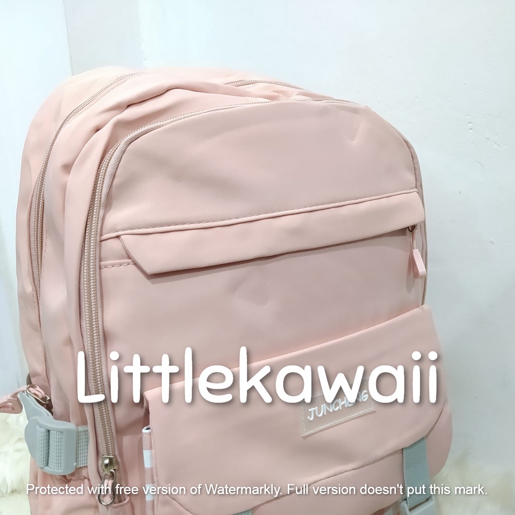 LK/Tas Ransel Laptop Backpack Sekolah Fashion Korean Style Anak Remaja Kotak Square Gesper Juncheng Import