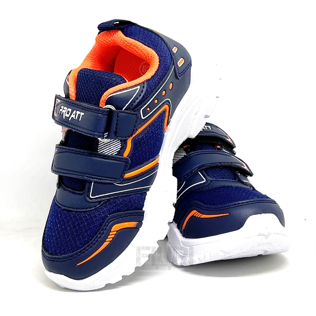 FIURI - Pro ATT Original - KIM PEREKAT 28-33 NAVY ORANYE - Sepatu Kets Anak Perempuan Laki-Laki -Sepatu Sneakers Anak - Sepatu Olahraga Sport Anak Balita Cewek Cowok Perekat - Sepatu Casual PEREKAT Anak Kecil - Sepatu Sekolah Hitam Anak PAUD TK SD Murah