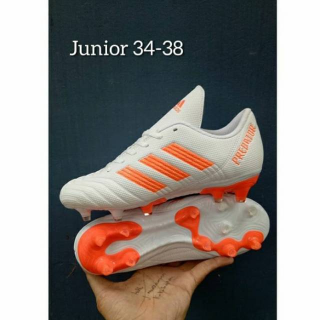 Sepatu Bola Anak Adidas Predator Putih/Oren Murah