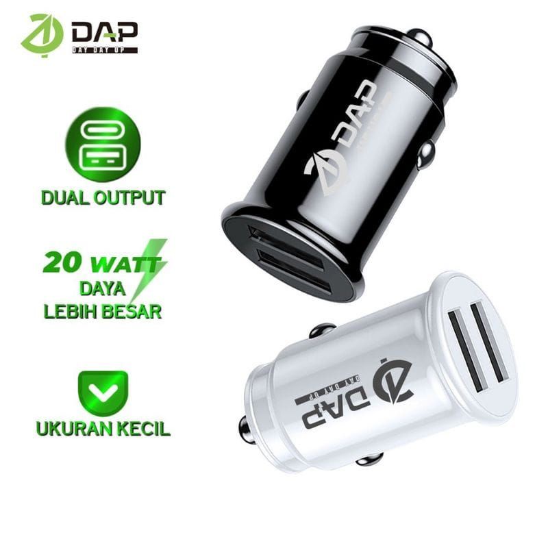 ADAPTOR CHARGER MOBIL DAP D-CC1 2USB 2.4A 1BOX BATOK CASAN MOBIL DAP DCC1 CAR CHARGER DAP isi 20PCS