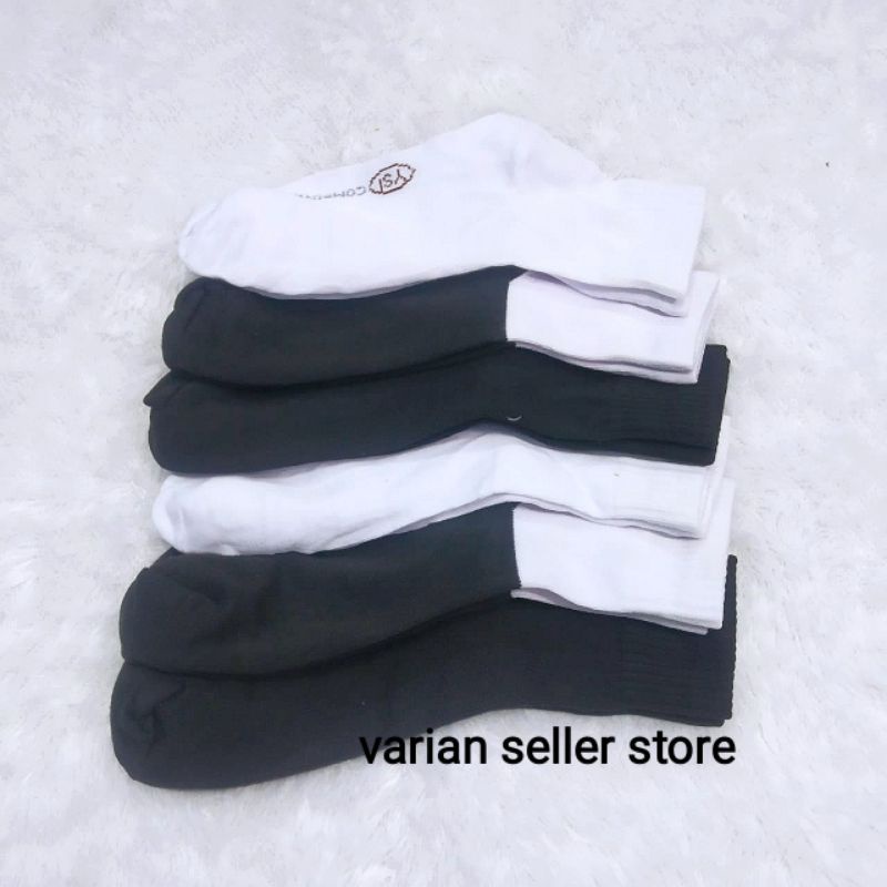 kaos kaki anak sekolah smp sma putih hitam pendek mata kaki polos bahan katun karet tebal sport ankle