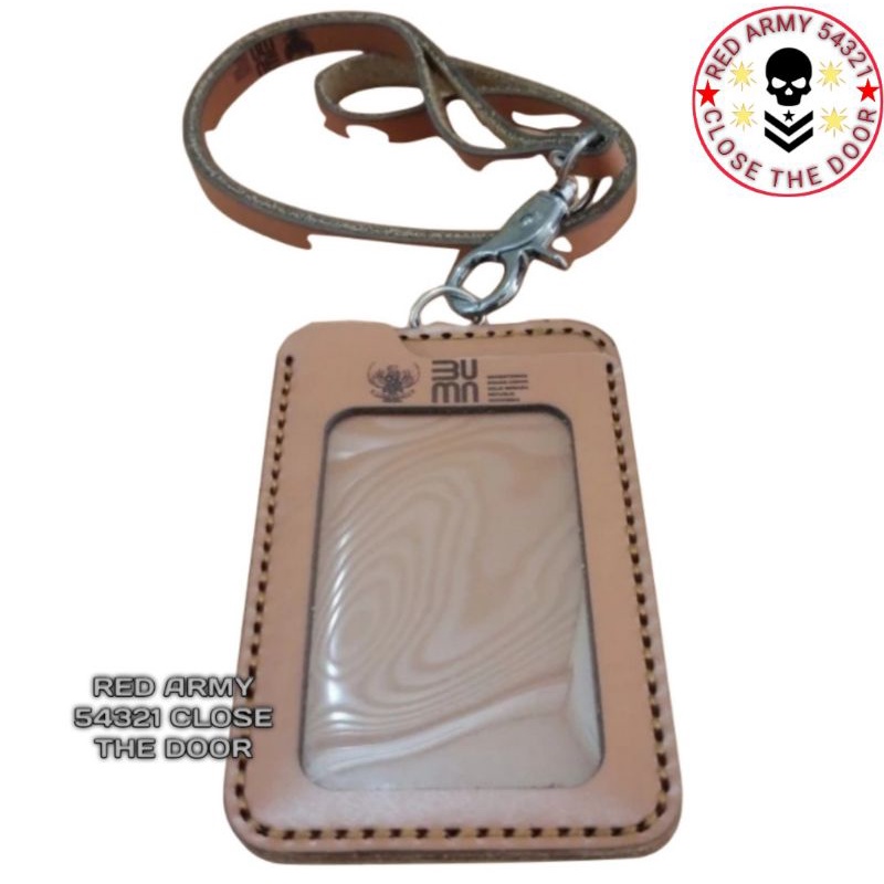 Holder ID Card Kulit Asli - Tali Lanyard Nametag Logo BUMN