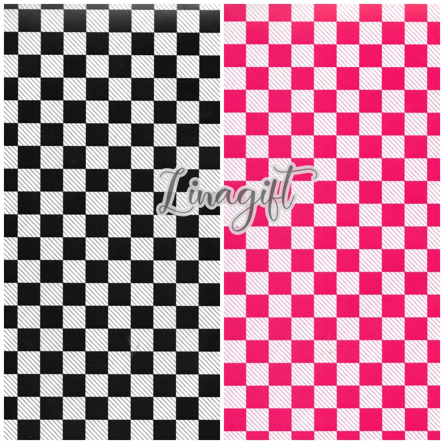 ( 5 Lembar ) SR PLAID - KERTAS KADO GLOSY - GIFT WRAP PAPER STRIPES POLOS KAYU WOOD BRICK BATA MERAH XHECKERED PLAID PINK BROWN CREAM CLASSIC VINTAGE KOTAK PINK CHECKERED PLAID CLASSIC VINTAGE KADO PRESENT