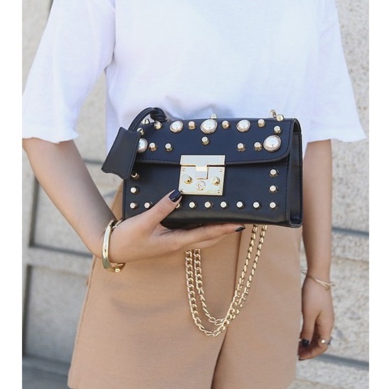 SLING BAG ZARA 2 GAYA KOREA BRANDED MEWAH STUDDED GOLD CHAIN TAS BAHU SELEMPANG AESTHETIC IMPORT
