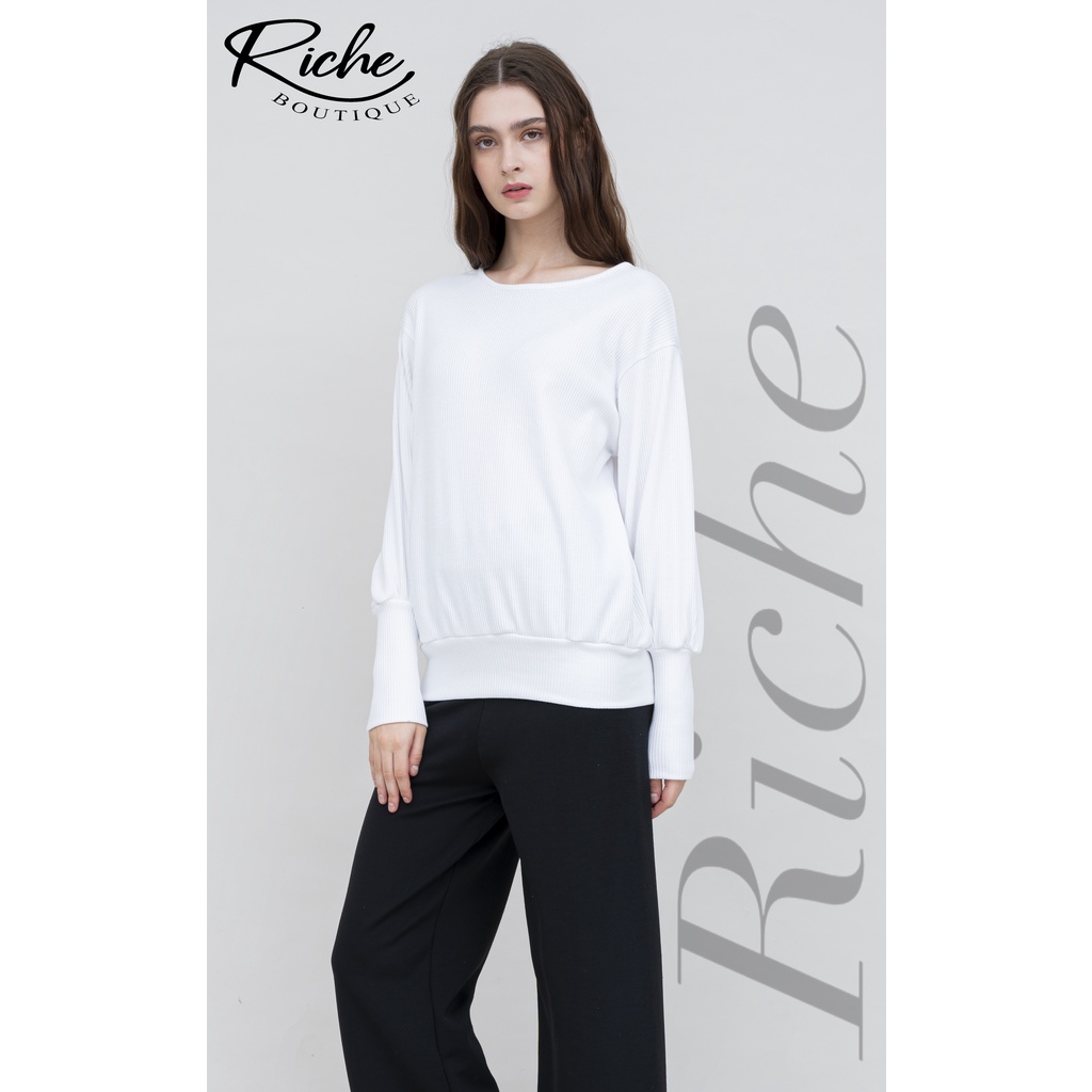 RICHE - blouse crewneck lengan balon manset panjang korean styls/ atasan wanita daily / original/murah nyerap ketingat kaos/auter OOTD hijab terbaru