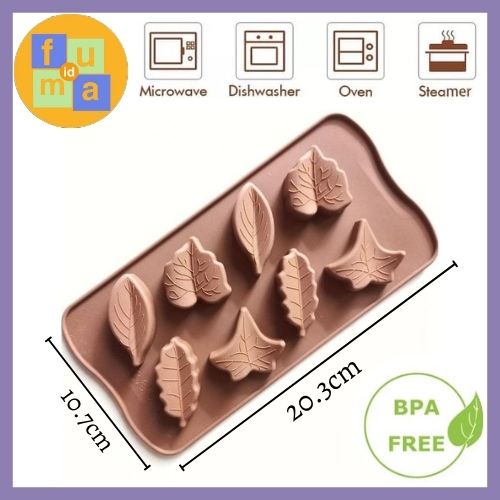 Cetakan silikon kue coklat puding jelly jely bentuk daun 8 hole karakter aneka bentuk