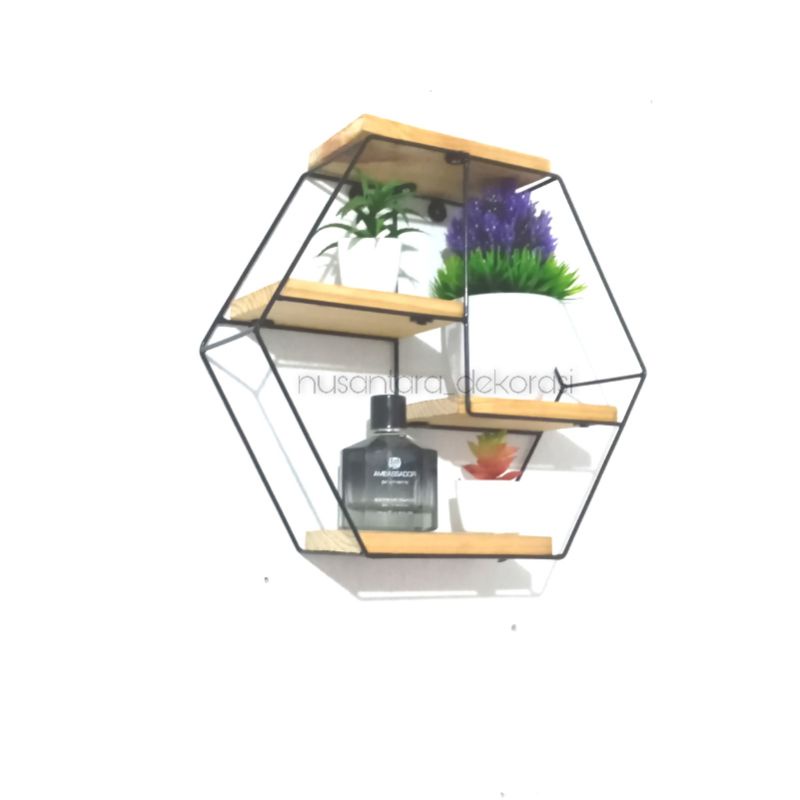 rak hiasan hexagonal gantung minimalis hiasan dinding modern