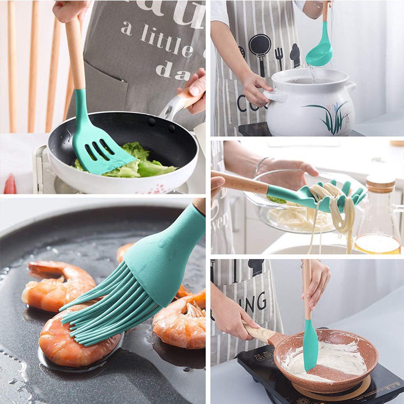 Silicone Utensil Set isi 12pcs Spatula Silicone Set BPA Free + Wadah + Alas Sendok