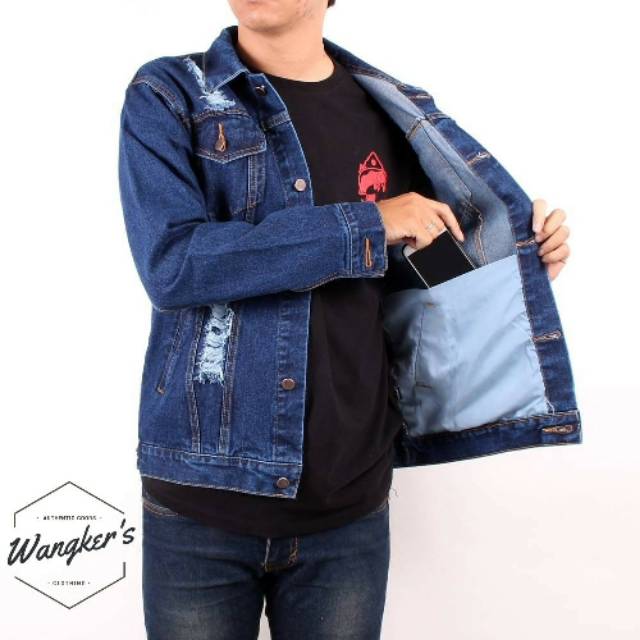 Jaket Jeans Sobek Pria - Jaket Levis original