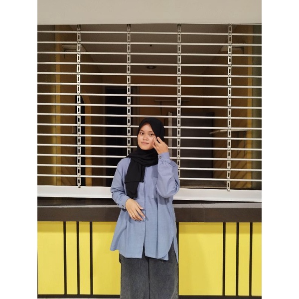 Zaja - Baju Kemeja Cewek Oversize Linen Crinckle Atasan Muslim Perempuan Polos Simple Baju Kemeja Kerja &amp; Harian Perempuan Pakaian Kemeja Cewek Kasual