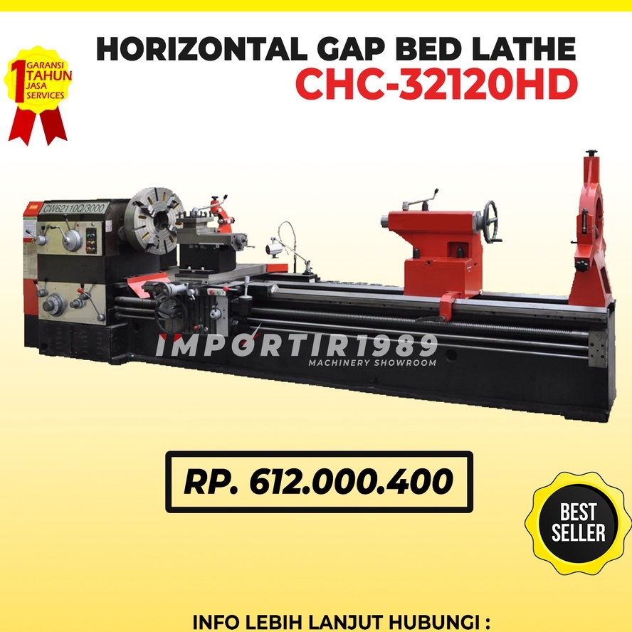 Mesin Bubut Besi Gap Bed Lathe 800x480mm CHC - 32120HD