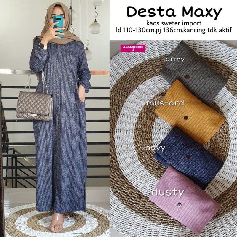 Desta Maxy - LD104 Gamis Kaos Rajut Sweter Import / Poska Maxy / Button Maxy / R.11 - 151-5369