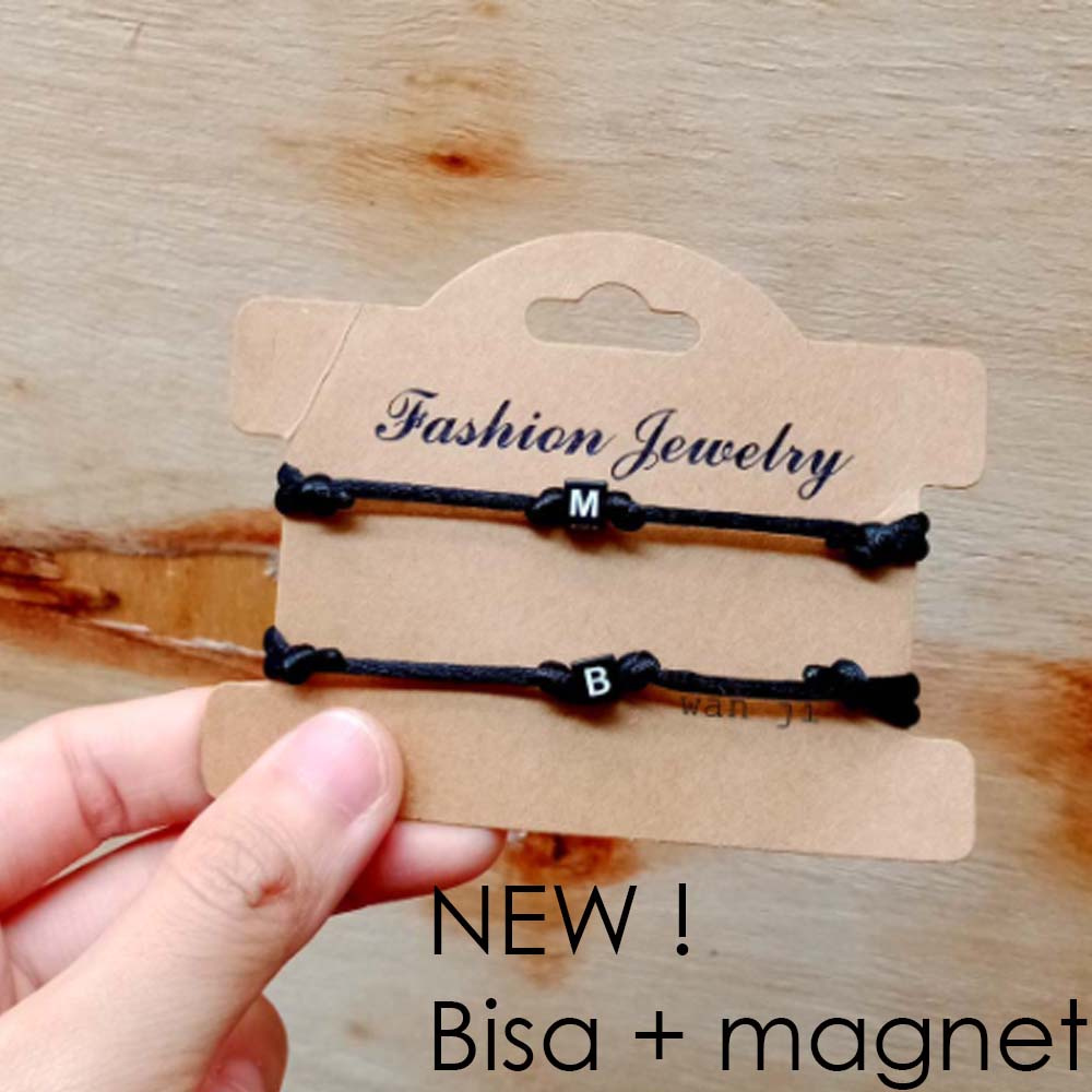 Gelang Couple Nama INISIAL MOTE HITAM KOTAK TALI SATIN Cina Custom