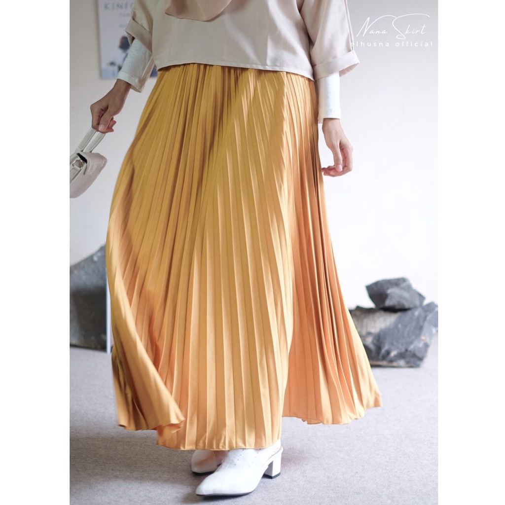 [𝐄𝐥𝐡𝐮𝐬𝐧𝐚] Nana Skirt / Rok plisket / rok polos panjang / rok scuba / bawahan wanita / rok A