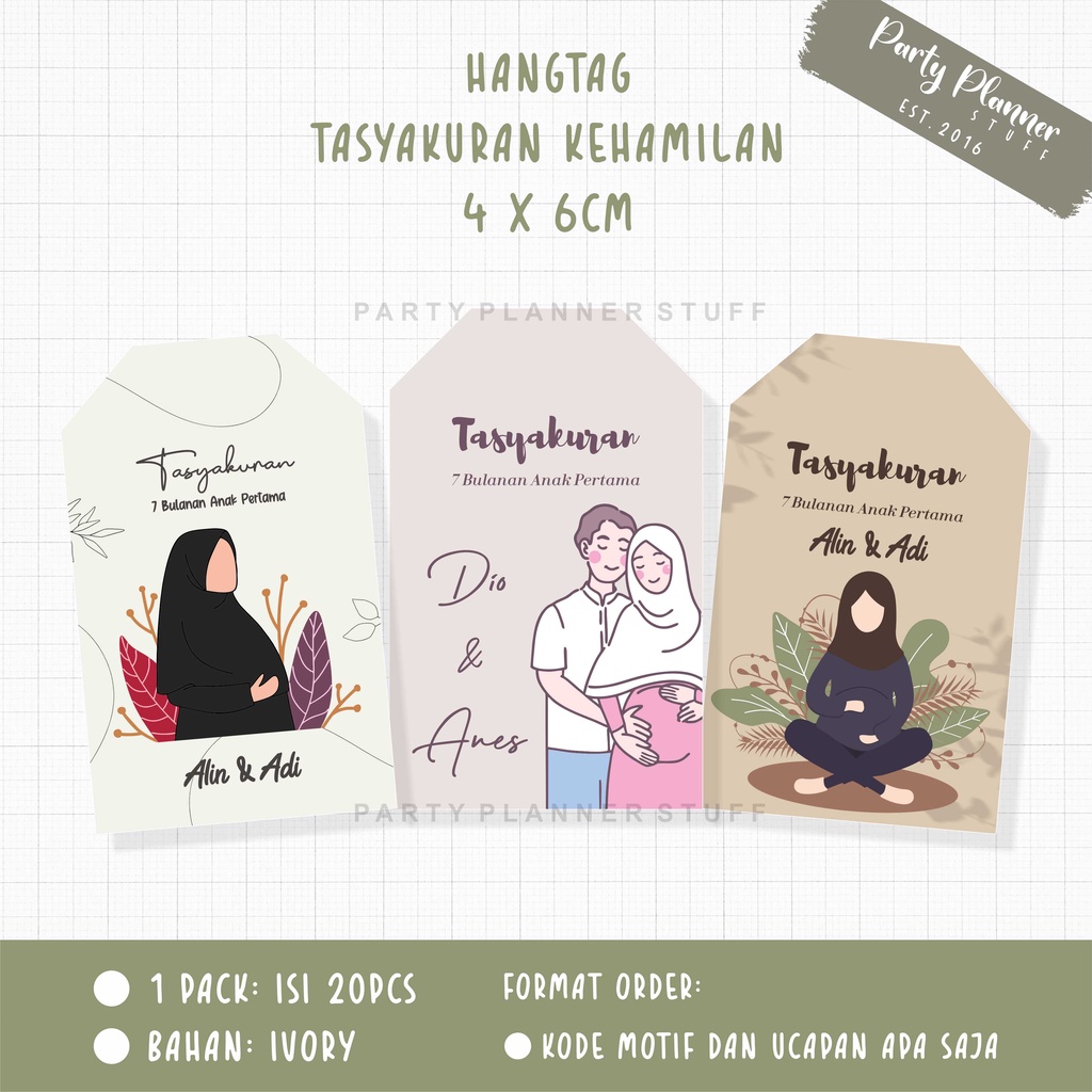 Hangtag ucapan tasyakuran 4 bulanan 7 bulanan kehamilan hijab kartu ucapan stiker tasyakuran hijab
