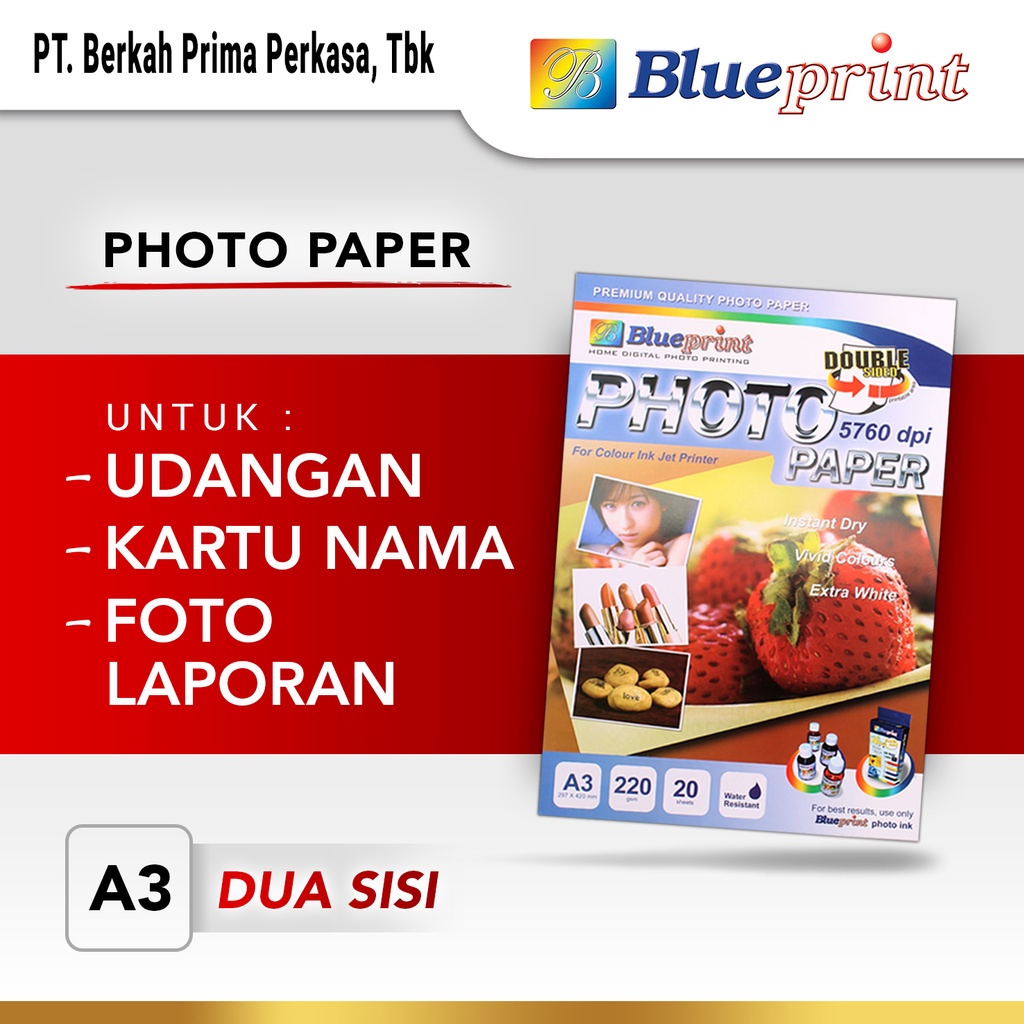 

Kertas Foto Dua Sisi , Double Sided Photo Paper BLUEPRINT A3 220 gsm