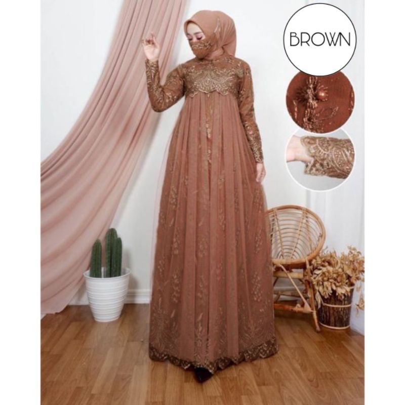 [MODEL BARU] GAMIS MAXI AURELIA/ GAMIS TILE TUTU/ GAMIS MUSLIM/ GAMIS PESTA/ GAMIS BRUKAT MUSLIM-BROWN