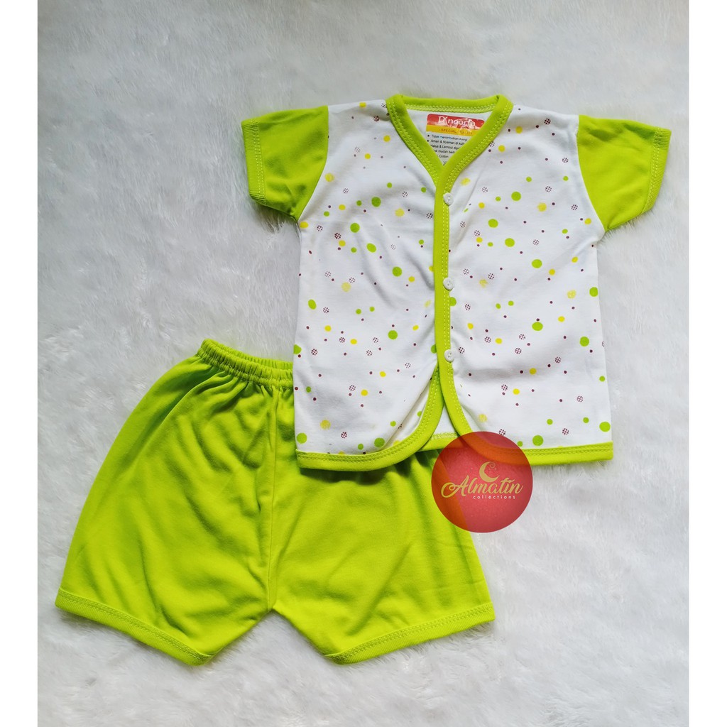 3Pcs Baju Lengan Pendek Polkadot Bayi Baru Lahir / Setelan Baju Bayi Dnoorfa / Piyama Pendek 3 Stel