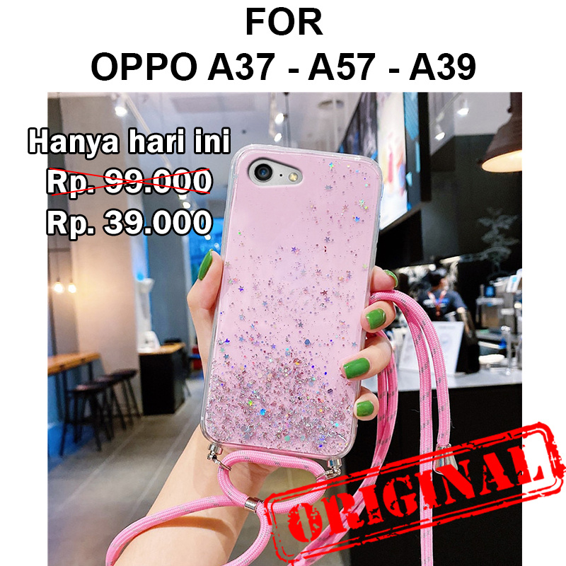 GLITTER LANYARD case Oppo A37 A37f - A39 A57 softcase casing hp cover tali blink tpu