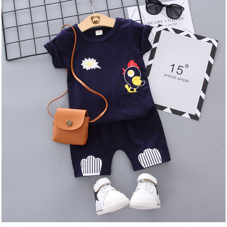 Mamamoli Baju setelan kaos anak laki laki / bayi / baby import/impor lucu ayam