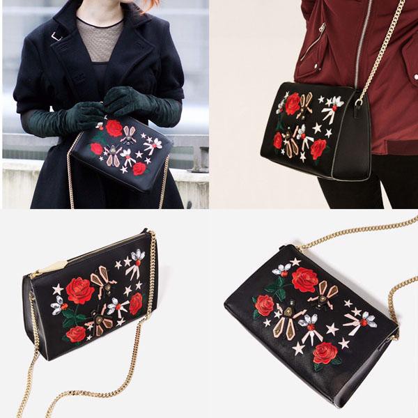 Zara Embroidered Floral Clutch Bag Original