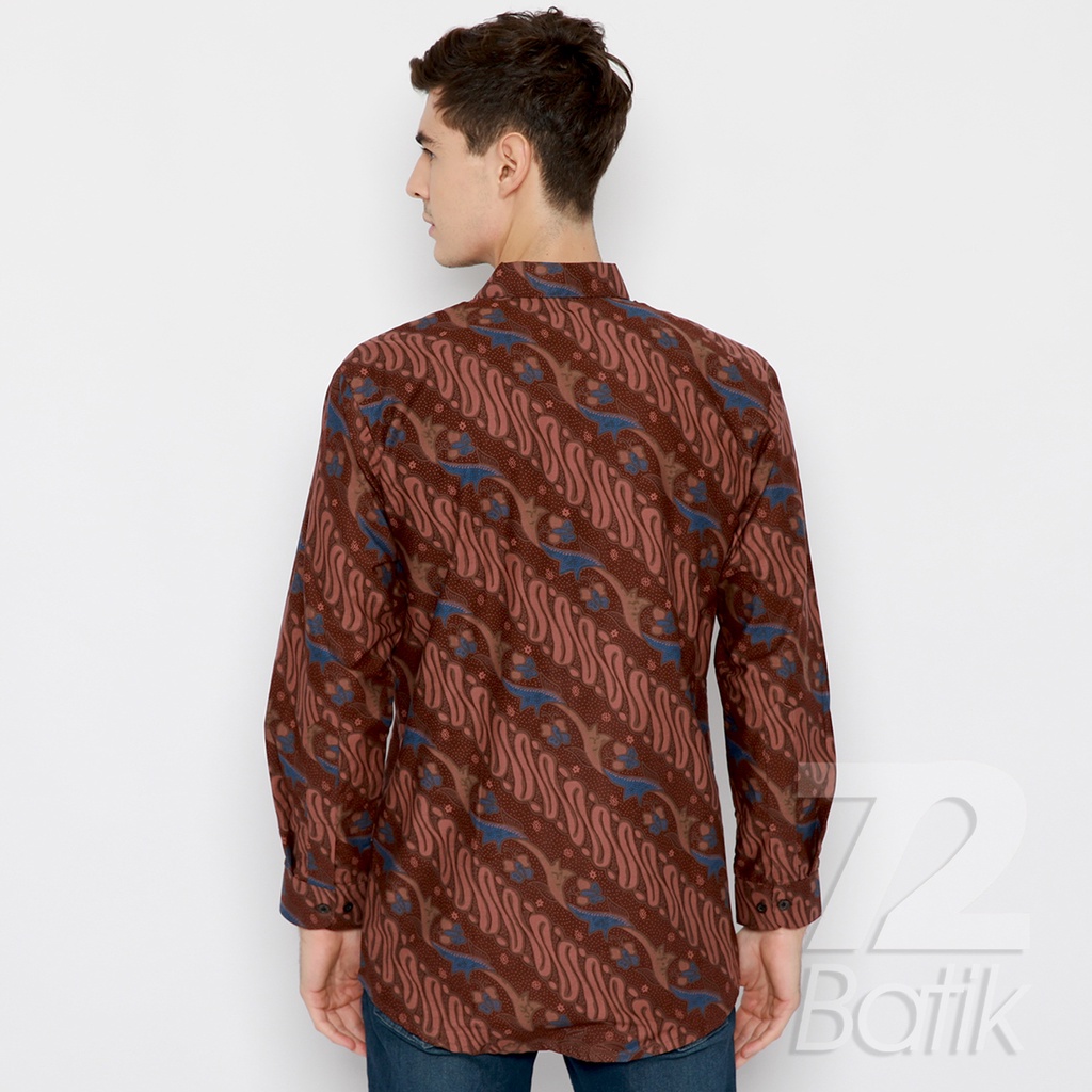 BATIK PRIA LENGAN PANJANG Kemeja Hem Slimfit Premium Motif Parang Warna Coklat 721021 CAP 72 - Baju Kemeja Atasan Pakaian Setelan Batik Pria Cowok Laki Laki Remaja Keluarga Kantor Lengan Panjang Modern Slimfit Slim Fit Premium Kekinian