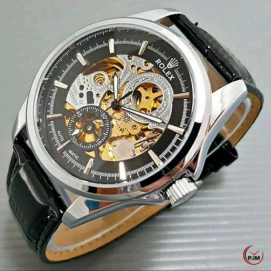 Readyy  Jam Tangan Pria Rolex Automatic Tali Kulit