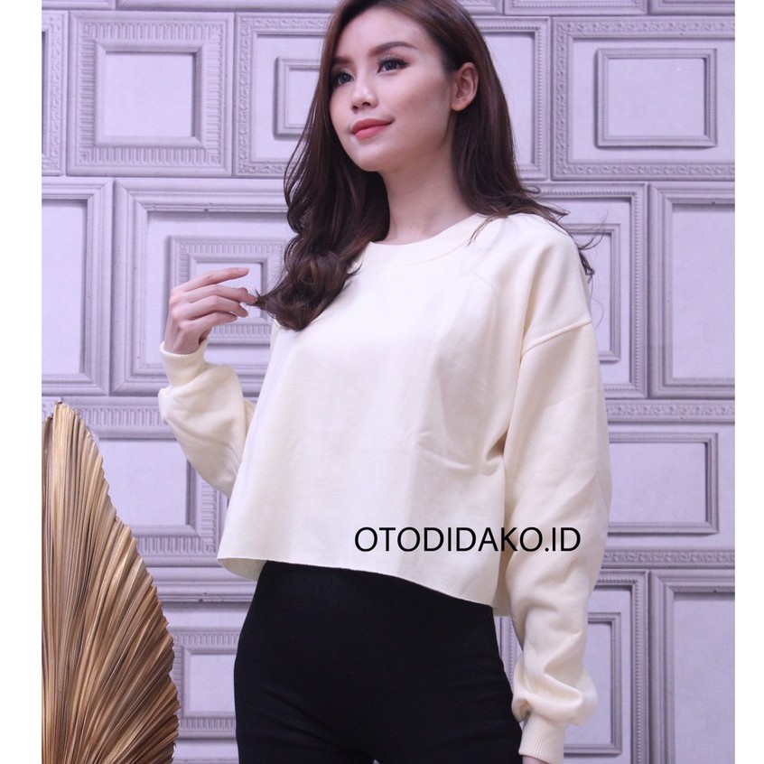 [BAYAR DITEMPAT] BASIC SWEATER CROP ALLSIZE & BIG SIZE-YELLOW CREAM