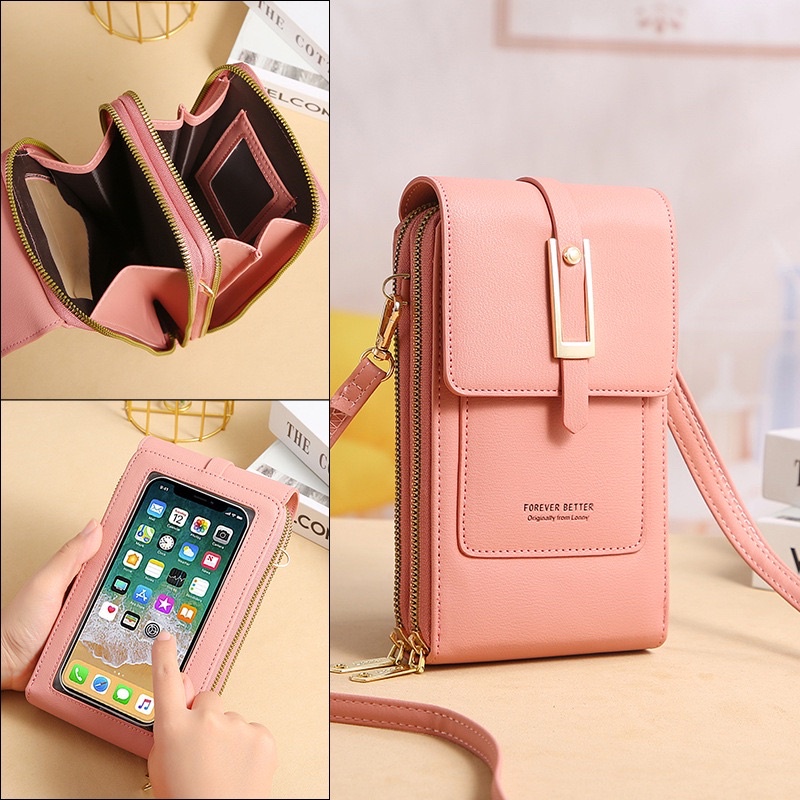 Tas Selempang Kulit Wanita Dompet Hp Cewek Touchscreen Mini Bag LN L088